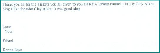 Thank You Letter from the RHA Group Home